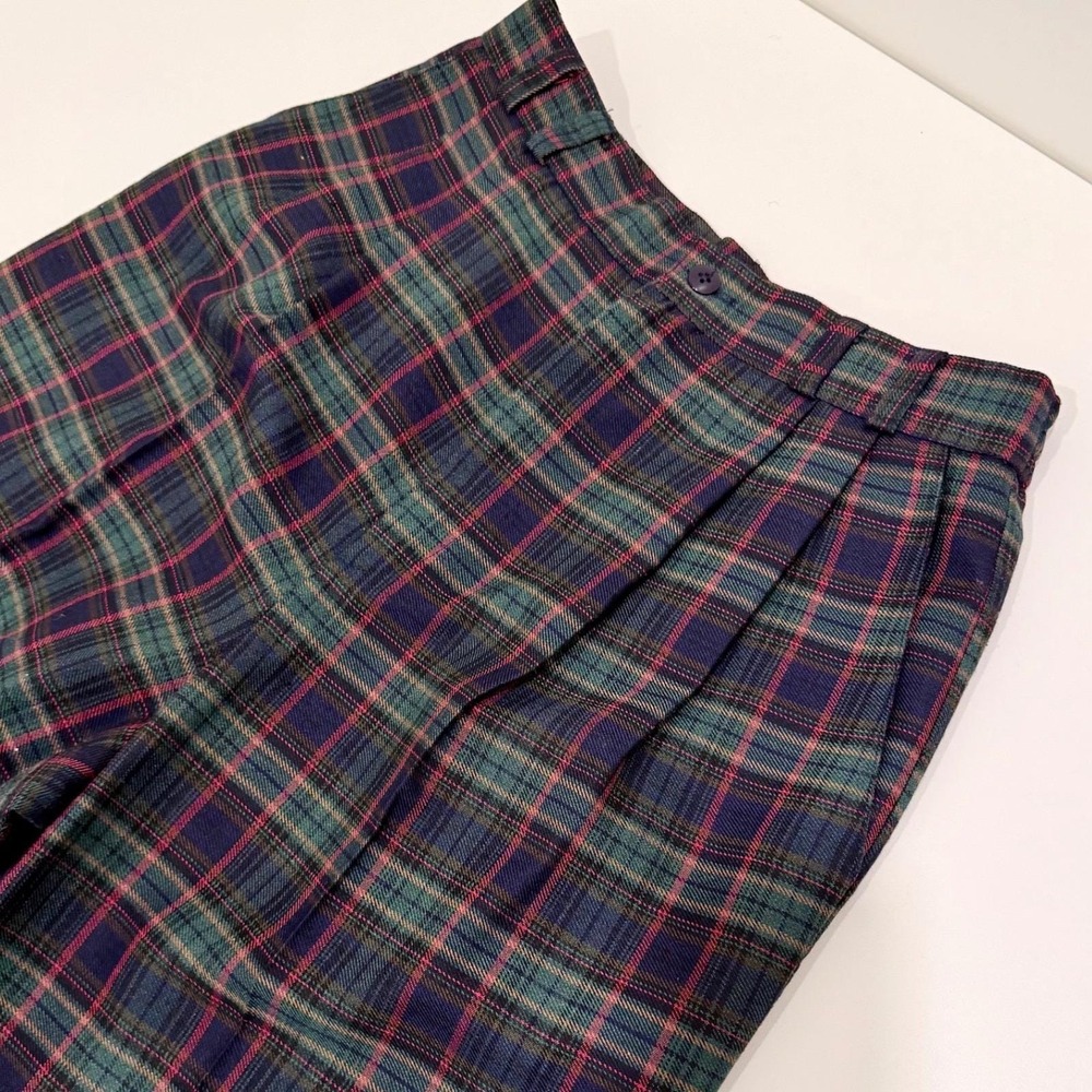 Plaid High Waisted Worthington Pants, Pleated Tapered Leg Vintage Apparel - Picture 3 of 8